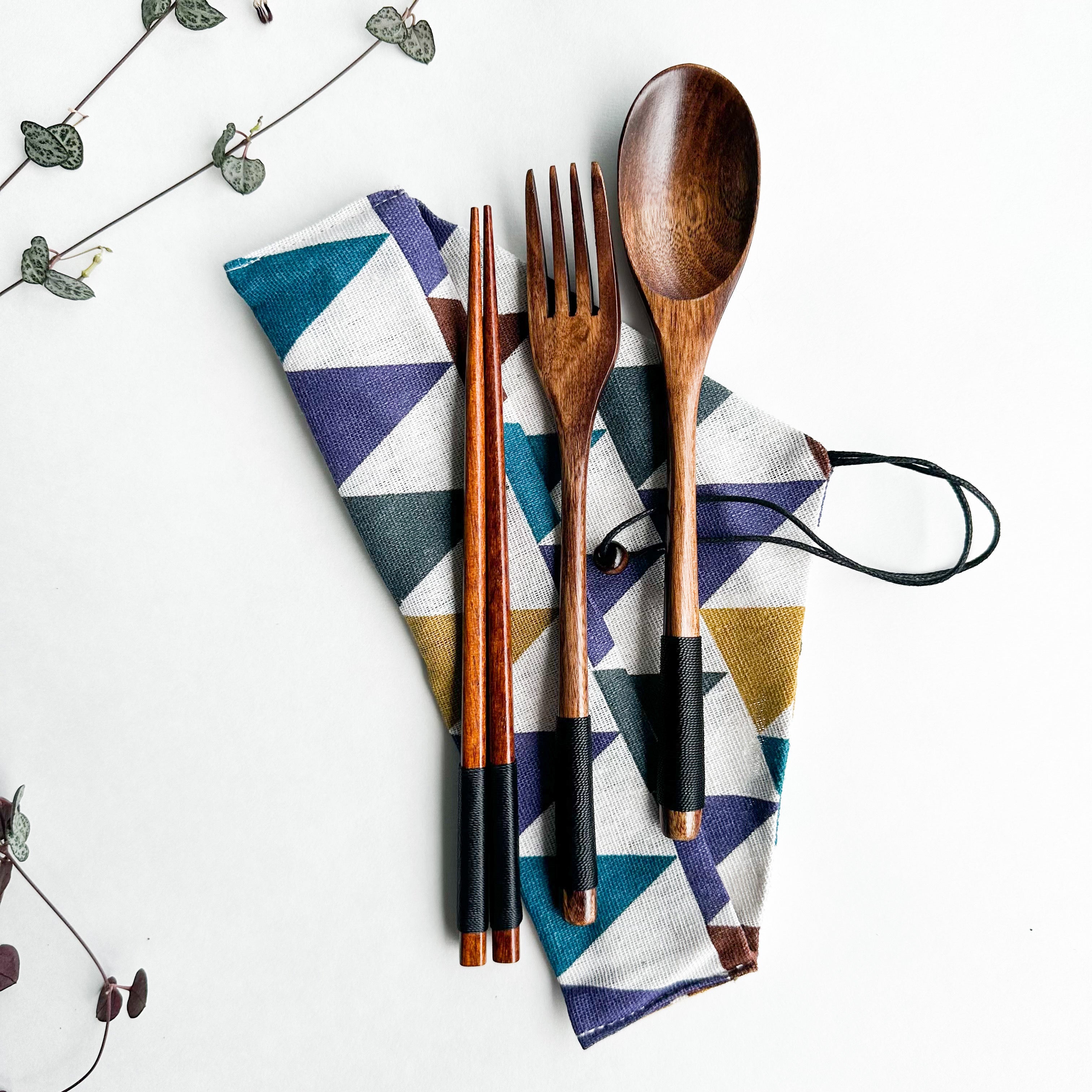 Reusable Handmade Natural Wood Cutlery Set - Plastic Free Biodegradable Japanese Style Utensil Set - Zero Waste Spoon |  Fork | Chopstick-1