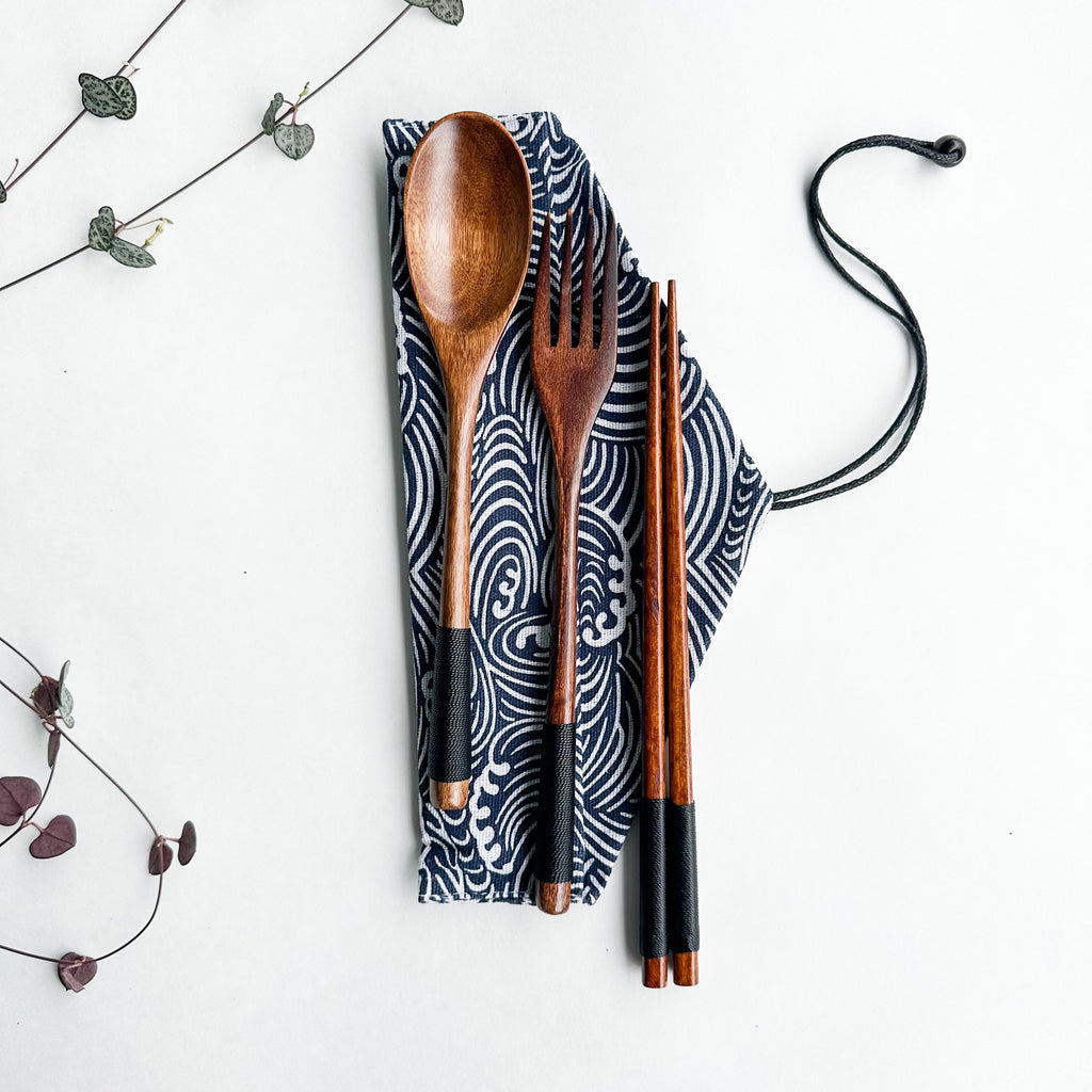 Reusable Handmade Natural Wood Cutlery Set - Plastic Free Biodegradable Japanese Style Utensil Set - Zero Waste Spoon |  Fork | Chopstick-3