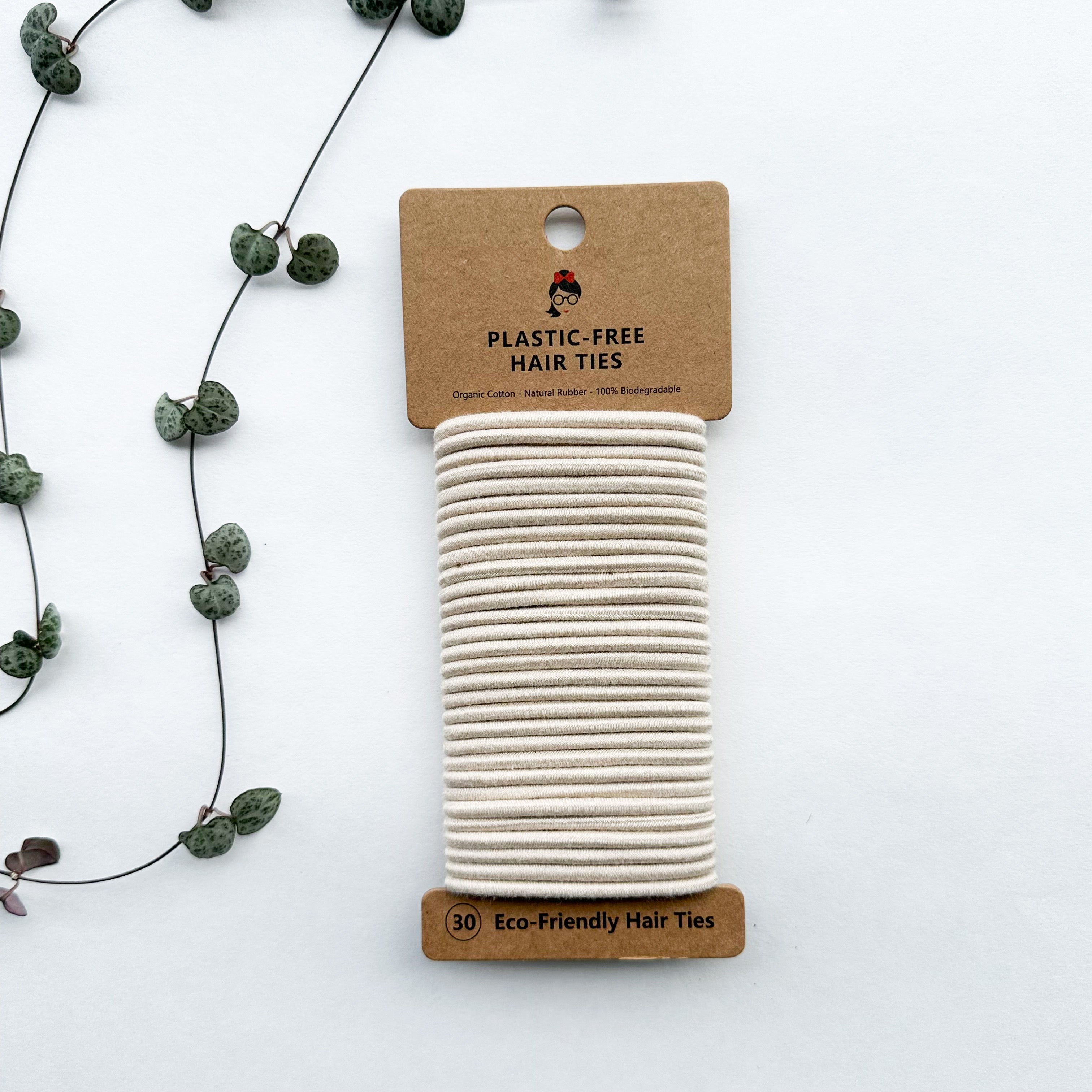 Organic Biodegradable Plastic Free Hair Ties - Zero Waste Eco Friendly Reusable Natural Cotton Hair Ties - Sustainable Living - Pack of 30-4