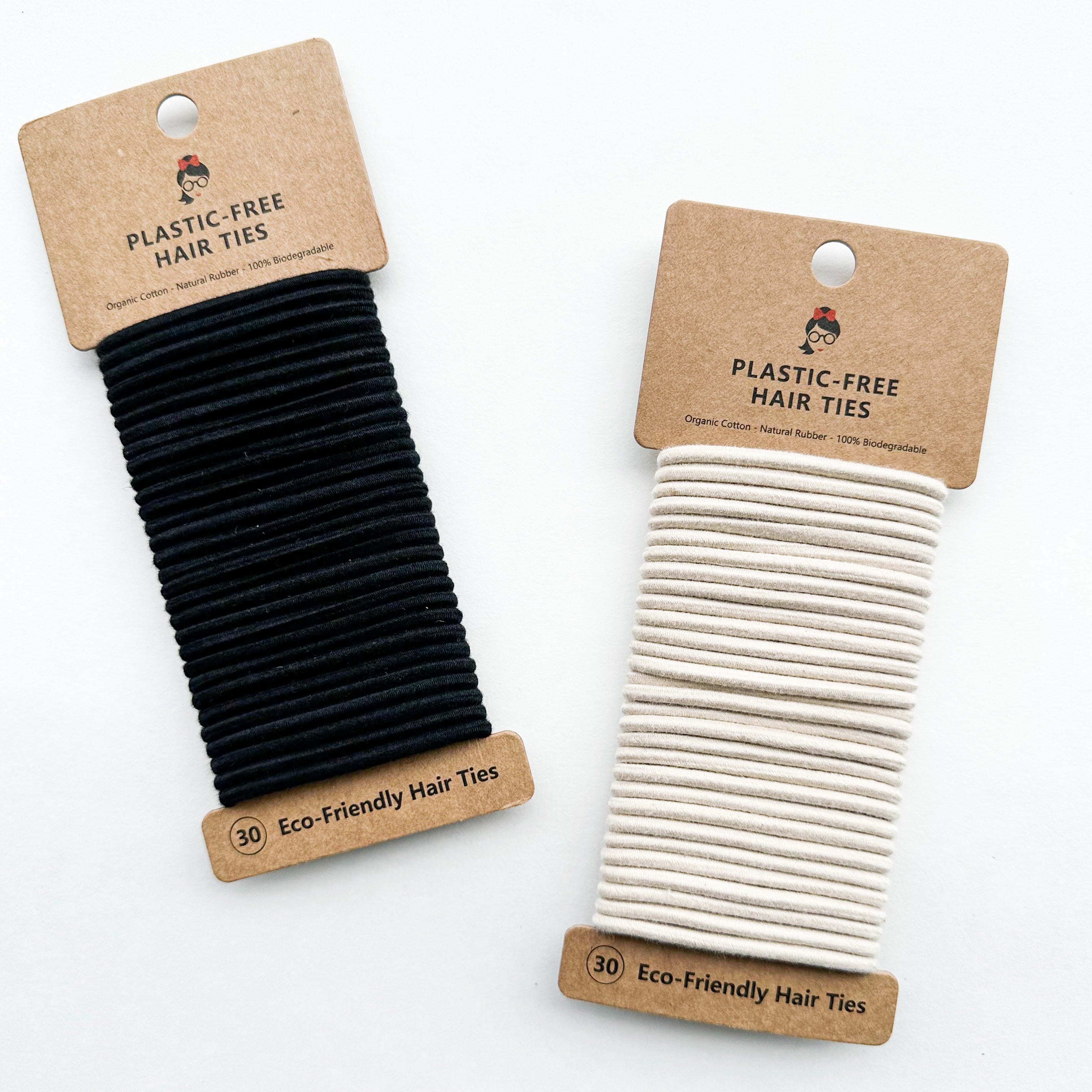 Organic Biodegradable Plastic Free Hair Ties - Zero Waste Eco Friendly Reusable Natural Cotton Hair Ties - Sustainable Living - Pack of 30-3