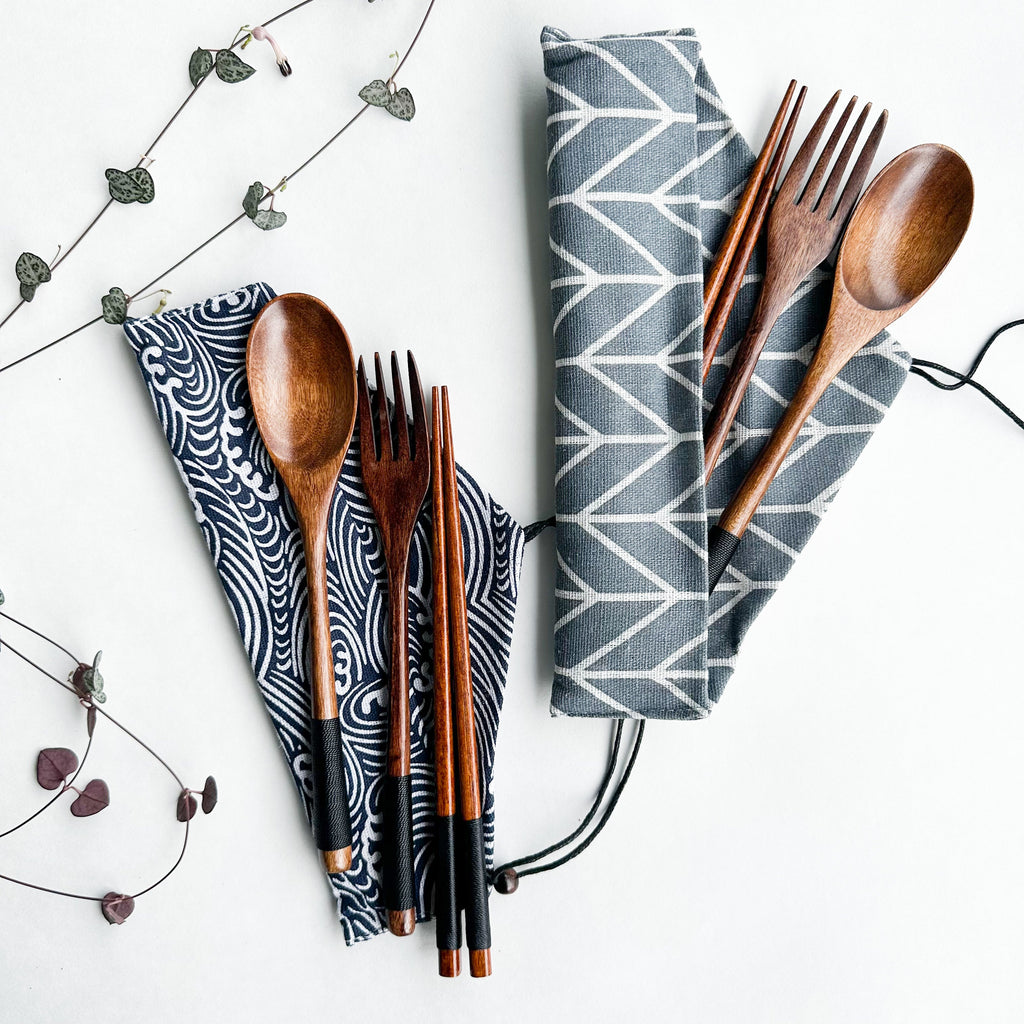 Reusable Handmade Natural Wood Cutlery Set - Plastic Free Biodegradable Japanese Style Utensil Set - Zero Waste Spoon |  Fork | Chopstick-0