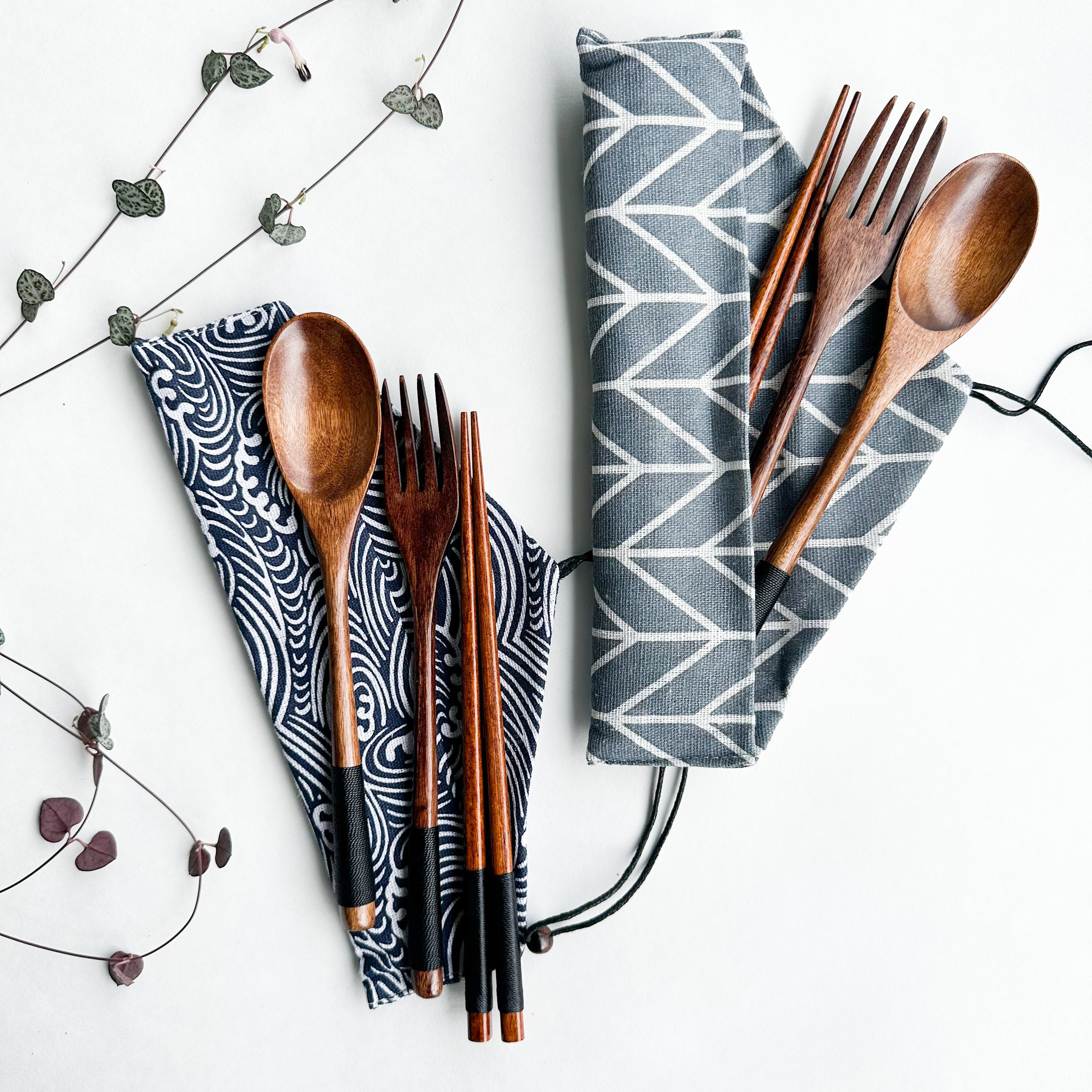 Reusable Handmade Natural Wood Cutlery Set - Plastic Free Biodegradable Japanese Style Utensil Set - Zero Waste Spoon |  Fork | Chopstick-0