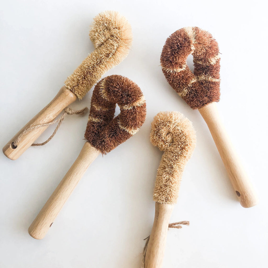 Natural Bamboo Coconut Glass Brush - Organic Plastic Free Biodegradable Coconut Kitchen Brush - Zero Waste Living